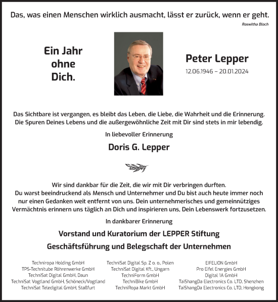 Traueranzeige von Peter Lepper von trierischer_volksfreund