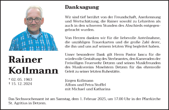 Traueranzeige von Rainer Kollmann von trierischer_volksfreund
