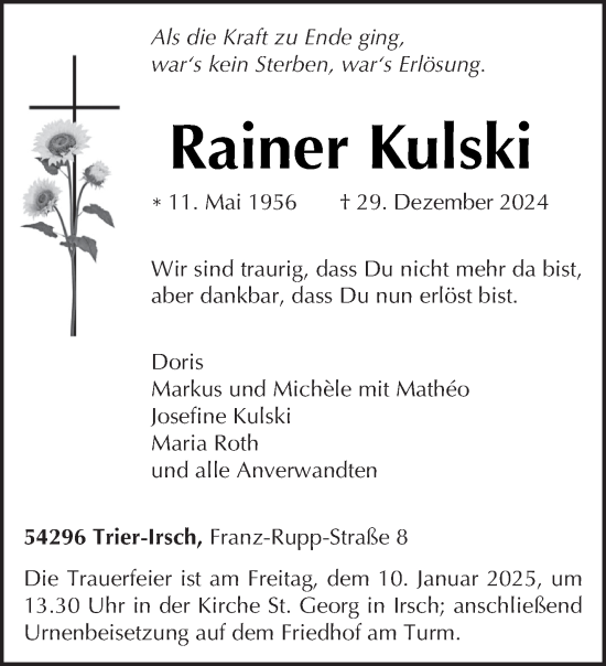 Traueranzeige von Rainer Kulski von trierischer_volksfreund