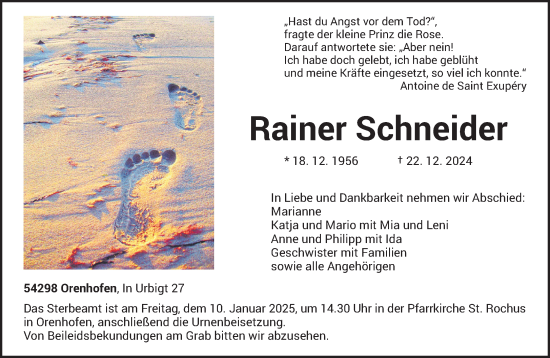 Traueranzeige von Rainer Schneider von trierischer_volksfreund