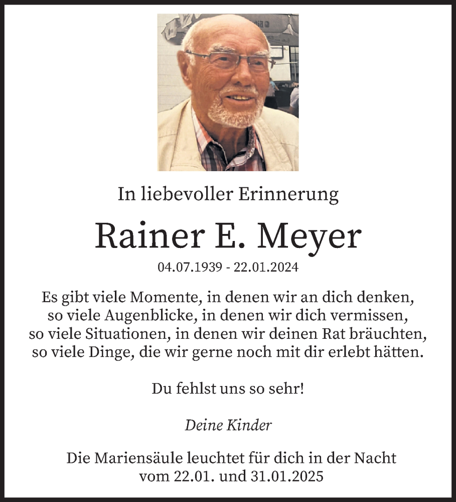  Traueranzeige für Rainer E. Meyer vom 22.01.2025 aus trierischer_volksfreund