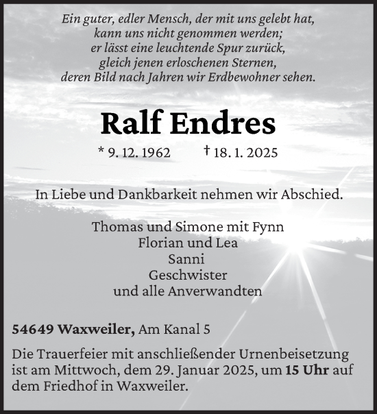 Traueranzeige von Ralf Endres von trierischer_volksfreund