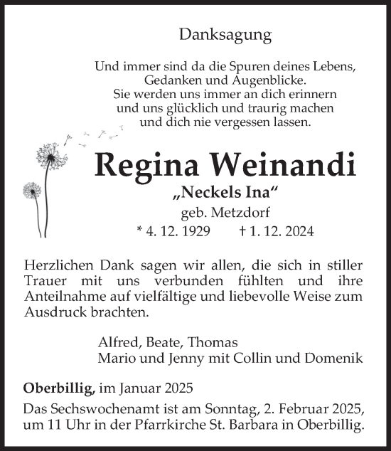 Traueranzeige von Regina Weinandi von trierischer_volksfreund