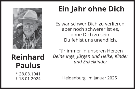 Traueranzeige von Reinhard Paulus von trierischer_volksfreund