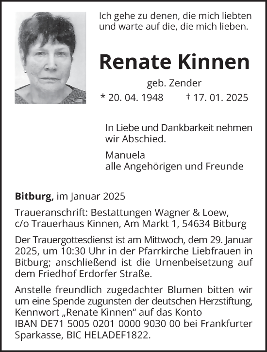 Traueranzeige von Renate Kinnen von trierischer_volksfreund