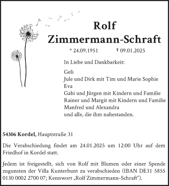 Traueranzeige von Rolf Zimmermann-Schraft von trierischer_volksfreund