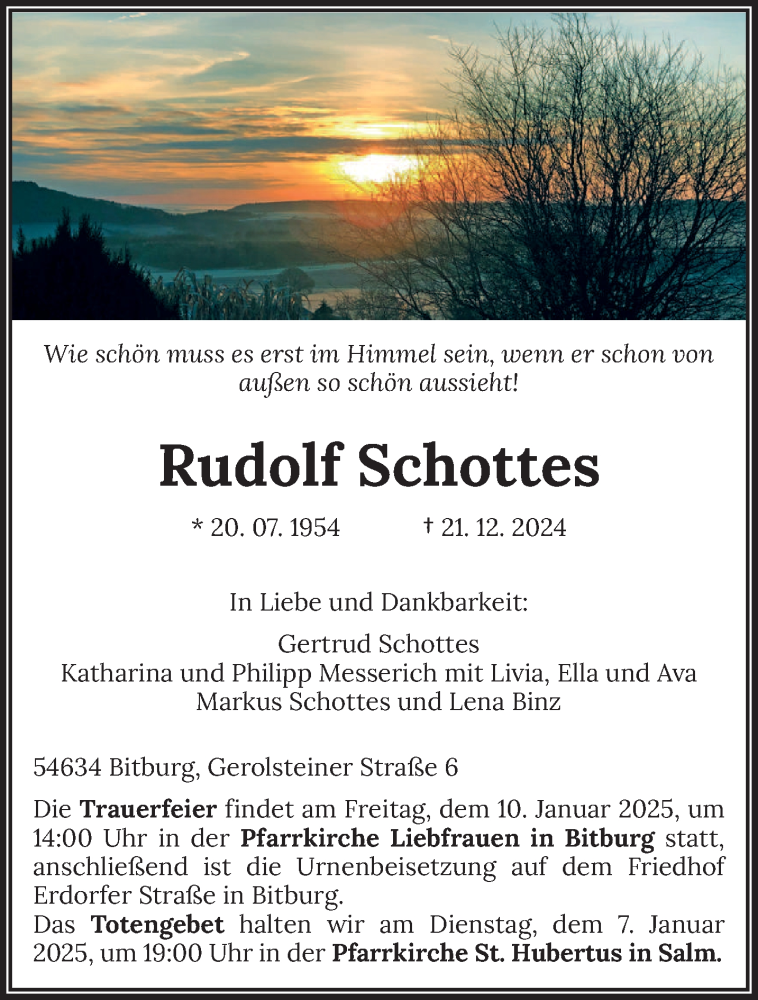  Traueranzeige für Rudolf Schottes vom 04.01.2025 aus trierischer_volksfreund