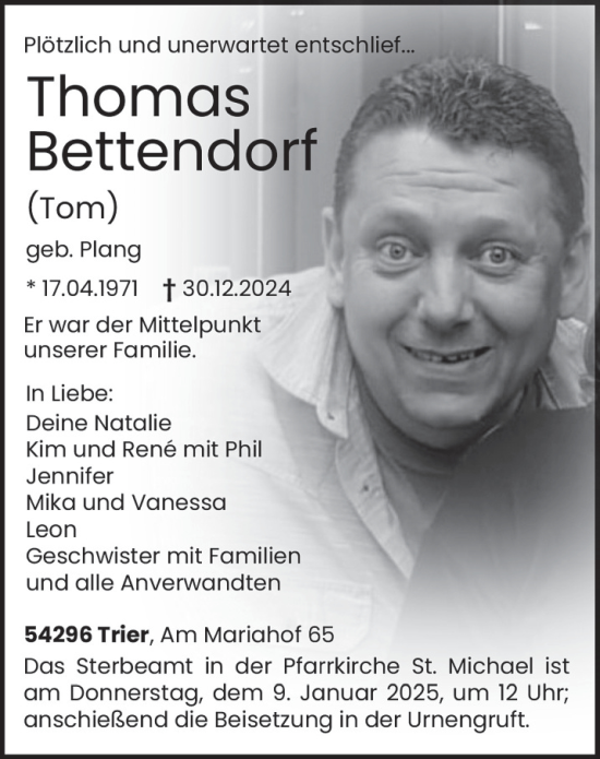 Traueranzeige von Thomas Bettendorf von trierischer_volksfreund