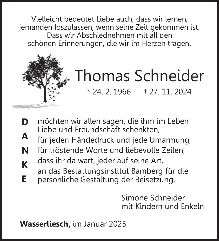 Traueranzeige für Thomas Schneider vom 11.01.2025 aus trierischer_volksfreund