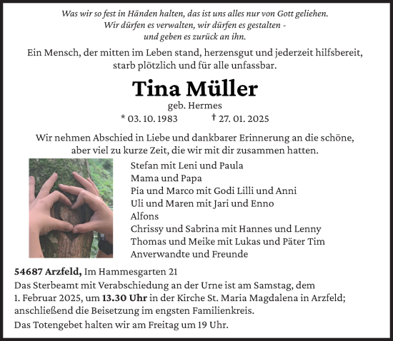 Traueranzeige von Tina Müller von trierischer_volksfreund