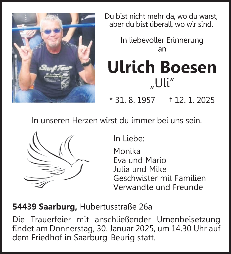  Traueranzeige für Ulrich Boesen vom 25.01.2025 aus trierischer_volksfreund