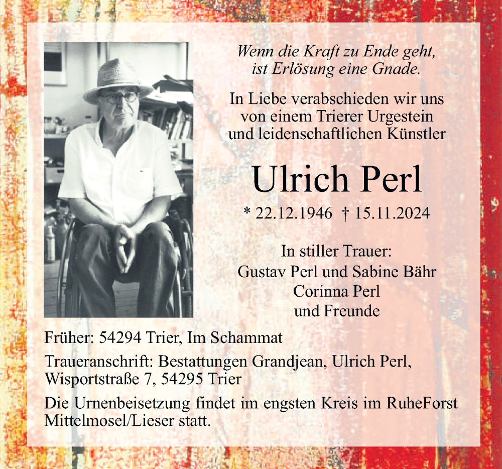  Traueranzeige für Ulrich Perl vom 31.12.2024 aus trierischer_volksfreund