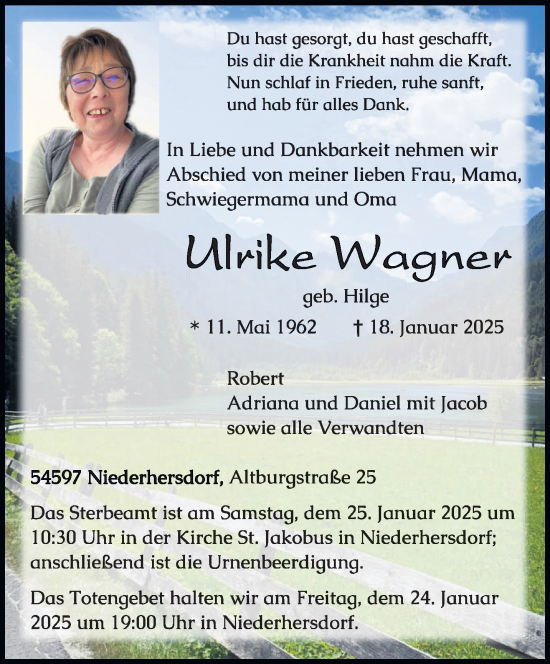 Traueranzeige von Ulrike Wagner von trierischer_volksfreund