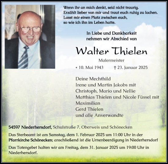 Traueranzeige von Walter Thielen von trierischer_volksfreund