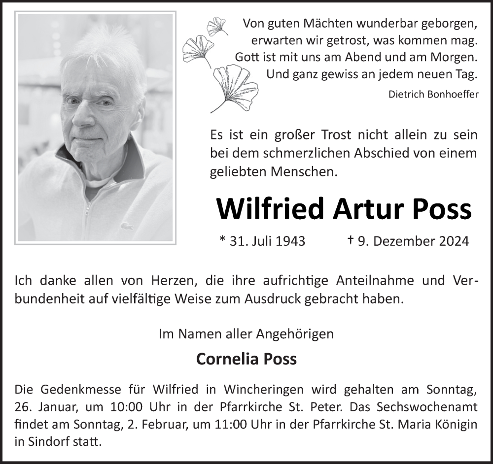  Traueranzeige für Wilfried Artur Poss vom 18.01.2025 aus trierischer_volksfreund