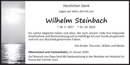 Traueranzeige von Wilhelm Steinbach von trierischer_volksfreund