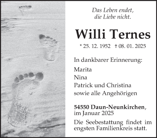 Traueranzeige von Willi Ternes von trierischer_volksfreund