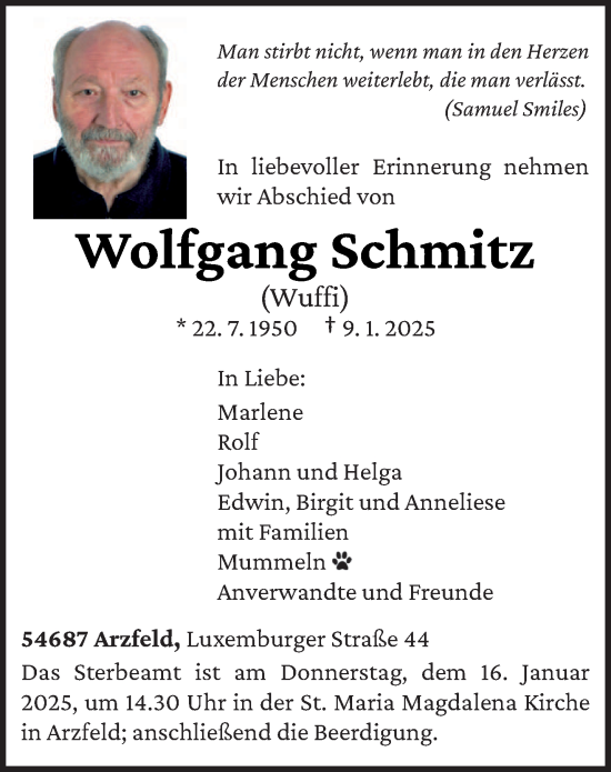 Traueranzeige von Wolfgang Schmitz von trierischer_volksfreund