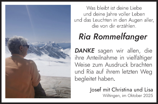 Traueranzeige von Ria Rommelfanger von trierischer_volksfreund