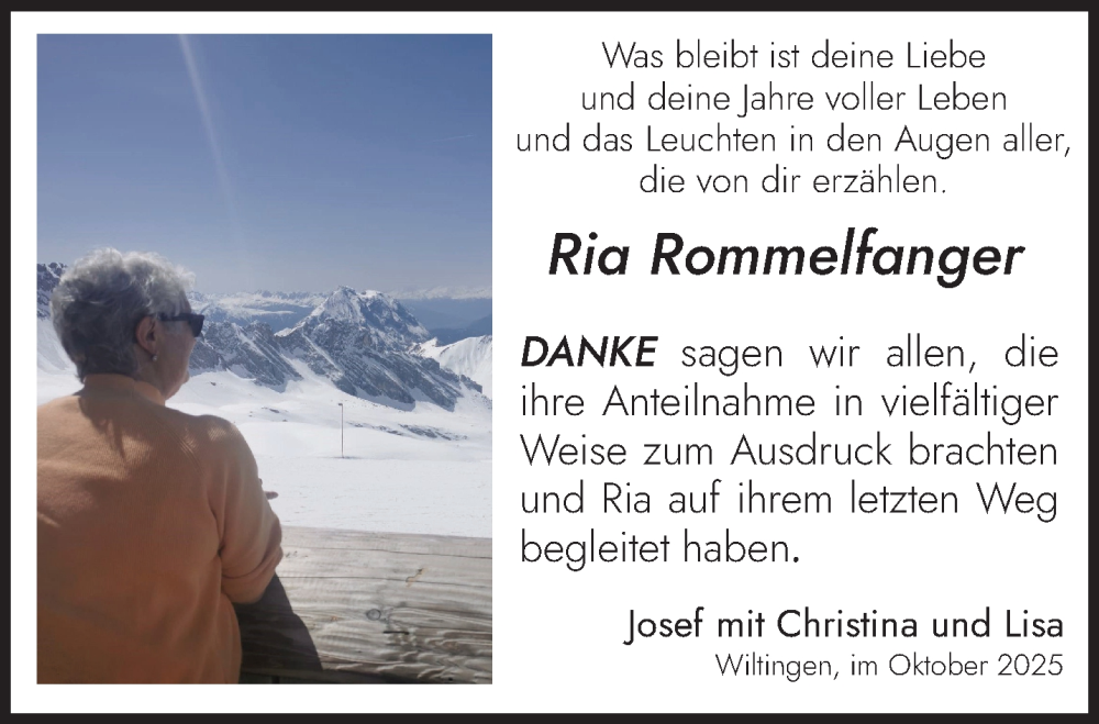  Traueranzeige für Ria Rommelfanger vom 15.10.2025 aus trierischer_volksfreund
