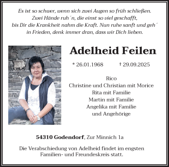 Traueranzeige von Adelheid Feilen von trierischer_volksfreund