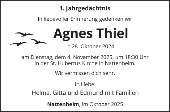 Traueranzeige von Agnes Thiel von trierischer_volksfreund