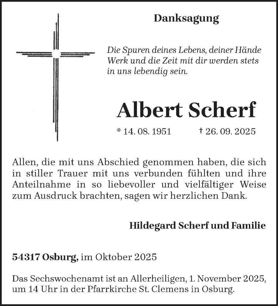  Traueranzeige für Albert Scherf vom 25.10.2025 aus trierischer_volksfreund
