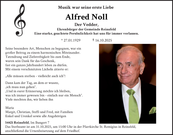 Traueranzeige von Alfred Noll von trierischer_volksfreund