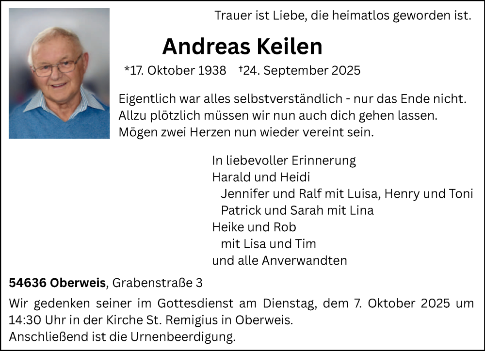  Traueranzeige für Andreas Keilen vom 01.10.2025 aus trierischer_volksfreund