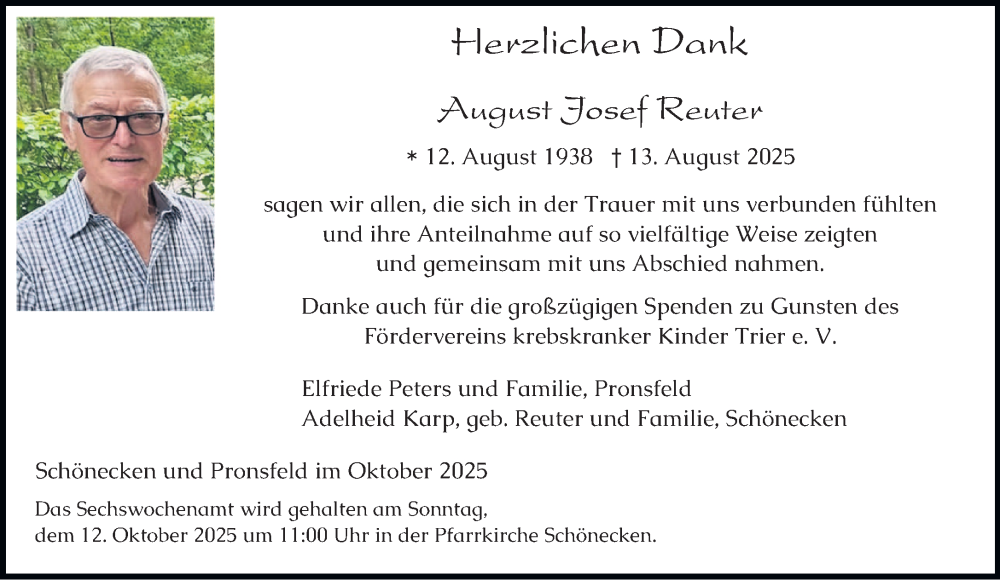  Traueranzeige für August Josef Reuter vom 08.10.2025 aus trierischer_volksfreund