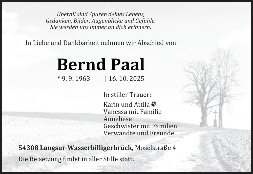  Traueranzeige für Bernd Paal vom 25.10.2025 aus trierischer_volksfreund