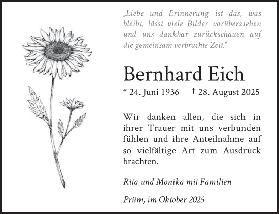 Traueranzeige von Bernhard Eich von trierischer_volksfreund