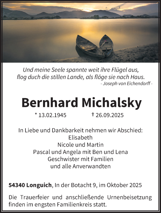 Traueranzeige von Bernhard Michalsky von trierischer_volksfreund