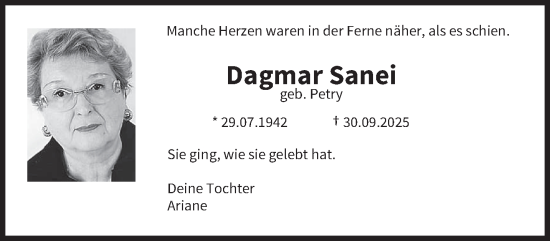 Traueranzeige von Dagmar Sanei von trierischer_volksfreund