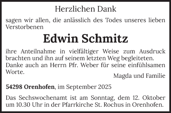 Traueranzeige von Edwin Schmitz von trierischer_volksfreund