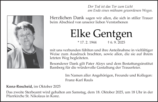 Traueranzeige von Elke Gentgen von trierischer_volksfreund