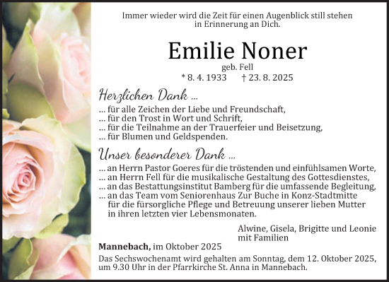 Traueranzeige von Emilie Noner von trierischer_volksfreund