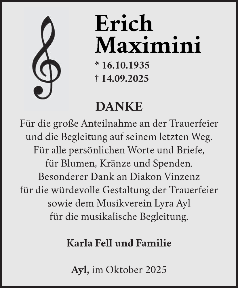  Traueranzeige für Erich Maximini vom 18.10.2025 aus trierischer_volksfreund