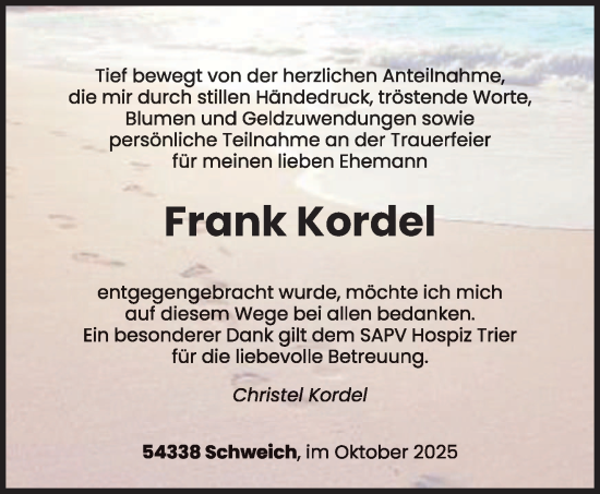 Traueranzeige von Frank Kordel von trierischer_volksfreund