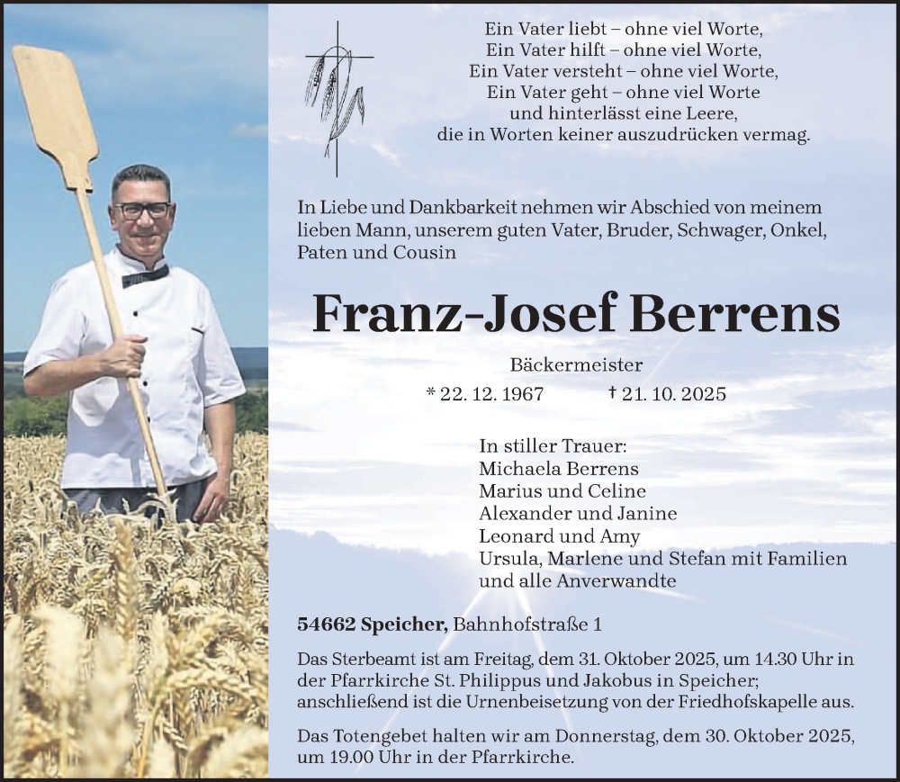  Traueranzeige für Franz-Josef Berrens vom 25.10.2025 aus trierischer_volksfreund