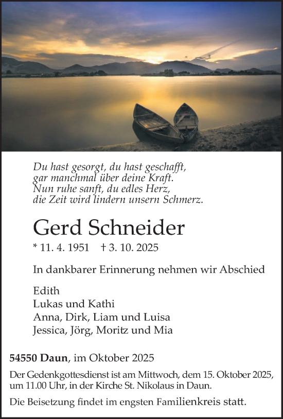 Traueranzeige von Gerd Schneider von trierischer_volksfreund