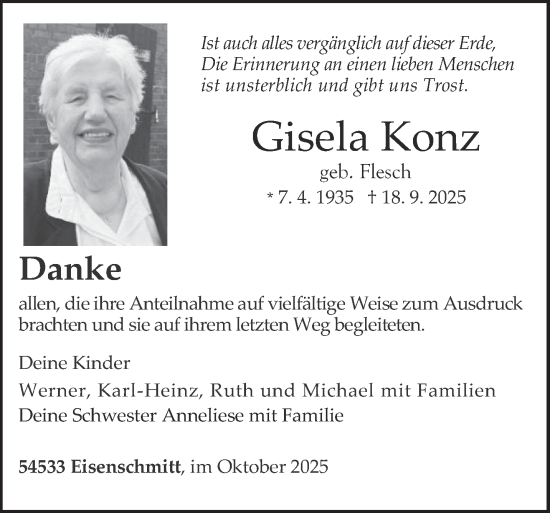 Traueranzeige von Gisela Konz von trierischer_volksfreund