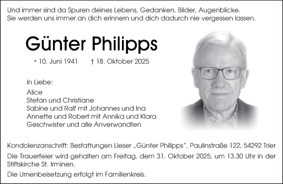 Traueranzeige von Günter Philipps von trierischer_volksfreund