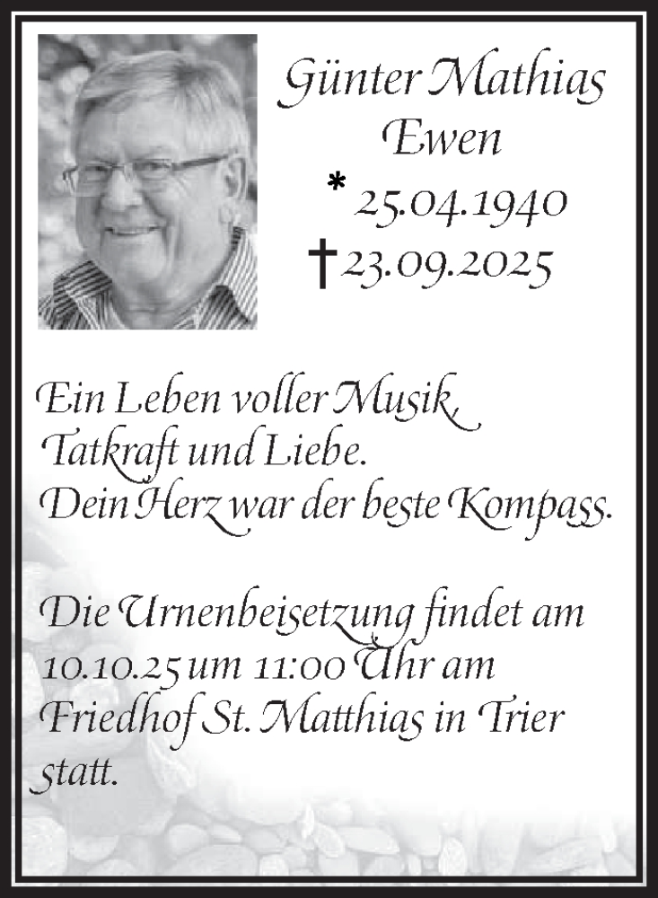  Traueranzeige für Günter Mathias Ewen vom 04.10.2025 aus trierischer_volksfreund