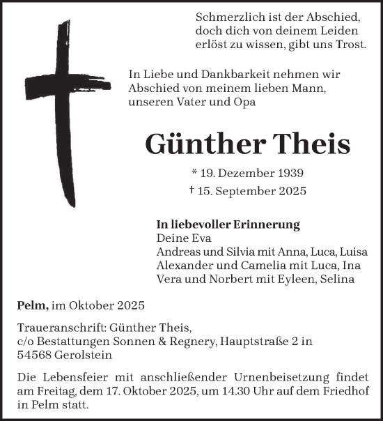Traueranzeige von Günther Theis von trierischer_volksfreund