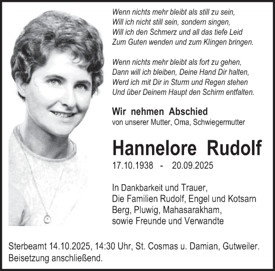 Traueranzeige von Hannelore Rudolf von trierischer_volksfreund