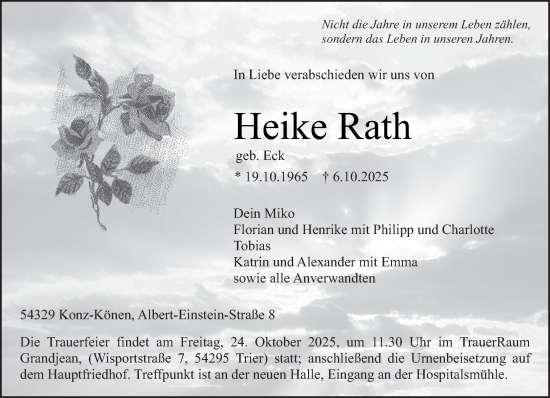 Traueranzeige von Heike Rath von trierischer_volksfreund