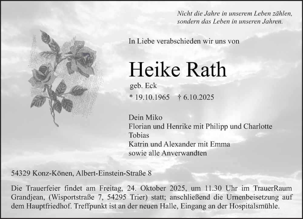  Traueranzeige für Heike Rath vom 18.10.2025 aus trierischer_volksfreund