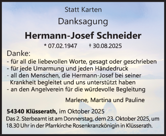 Traueranzeige von Hermann-Josef Schneider von trierischer_volksfreund