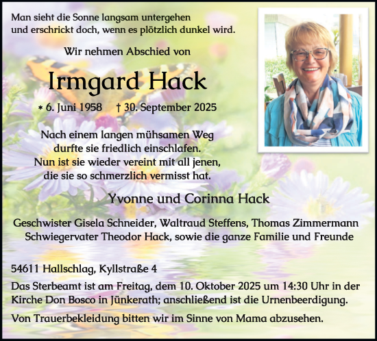 Traueranzeige von Irmgard Hack von trierischer_volksfreund